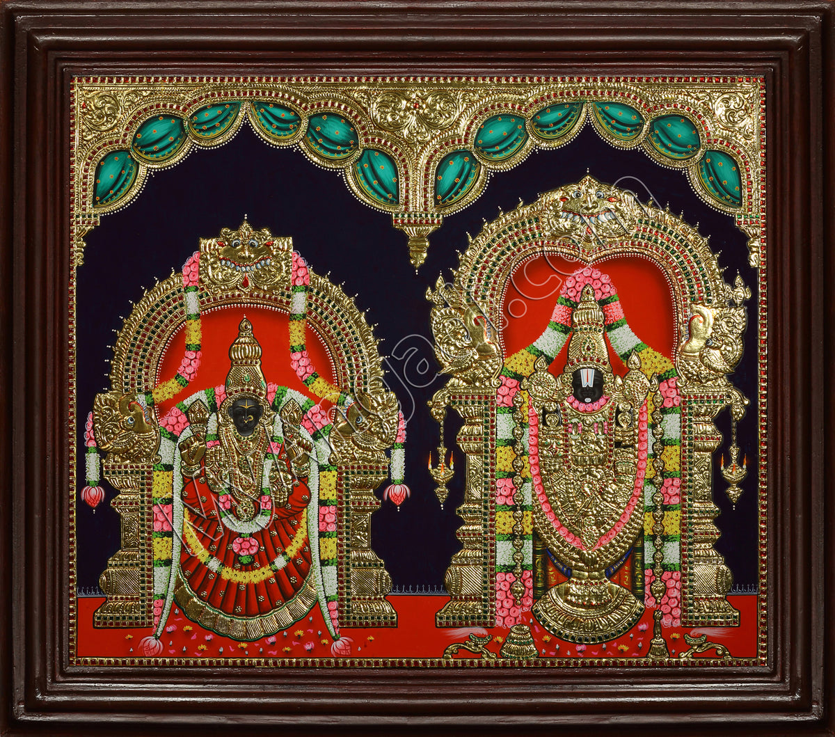 Thirupathi Venkatachalapathi & Thaayar Padmavathi Tanjore Painting