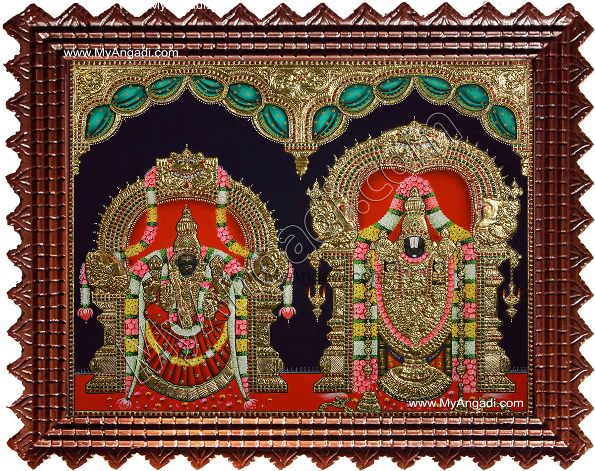 Thirupathi Venkatachalapathi & Thaayar Padmavathi Tanjore Painting