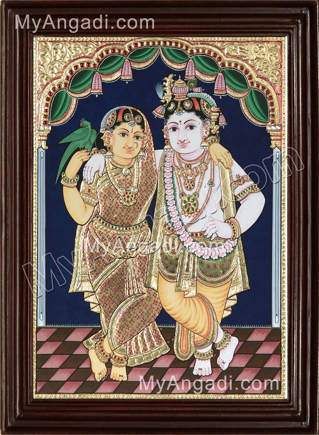Krishna with Rukmani Tanjore Painting