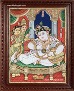 Krishna with Nanda Maharaja and Yasotha Tanjore Painting