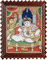 Krishna with Nanda Maharaja and Yasotha Tanjore Painting