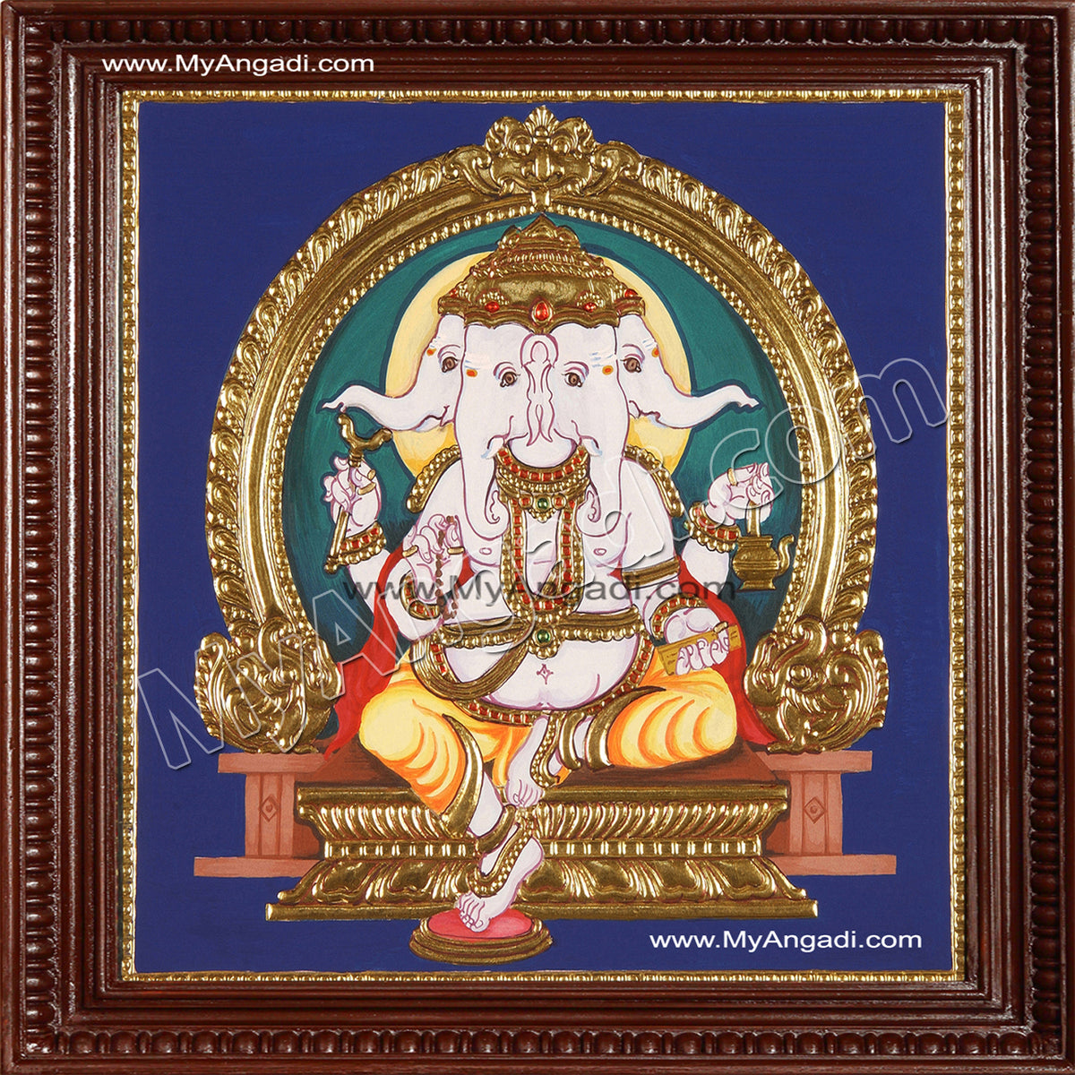 Pancha muga Ganesha Tanjore Painting