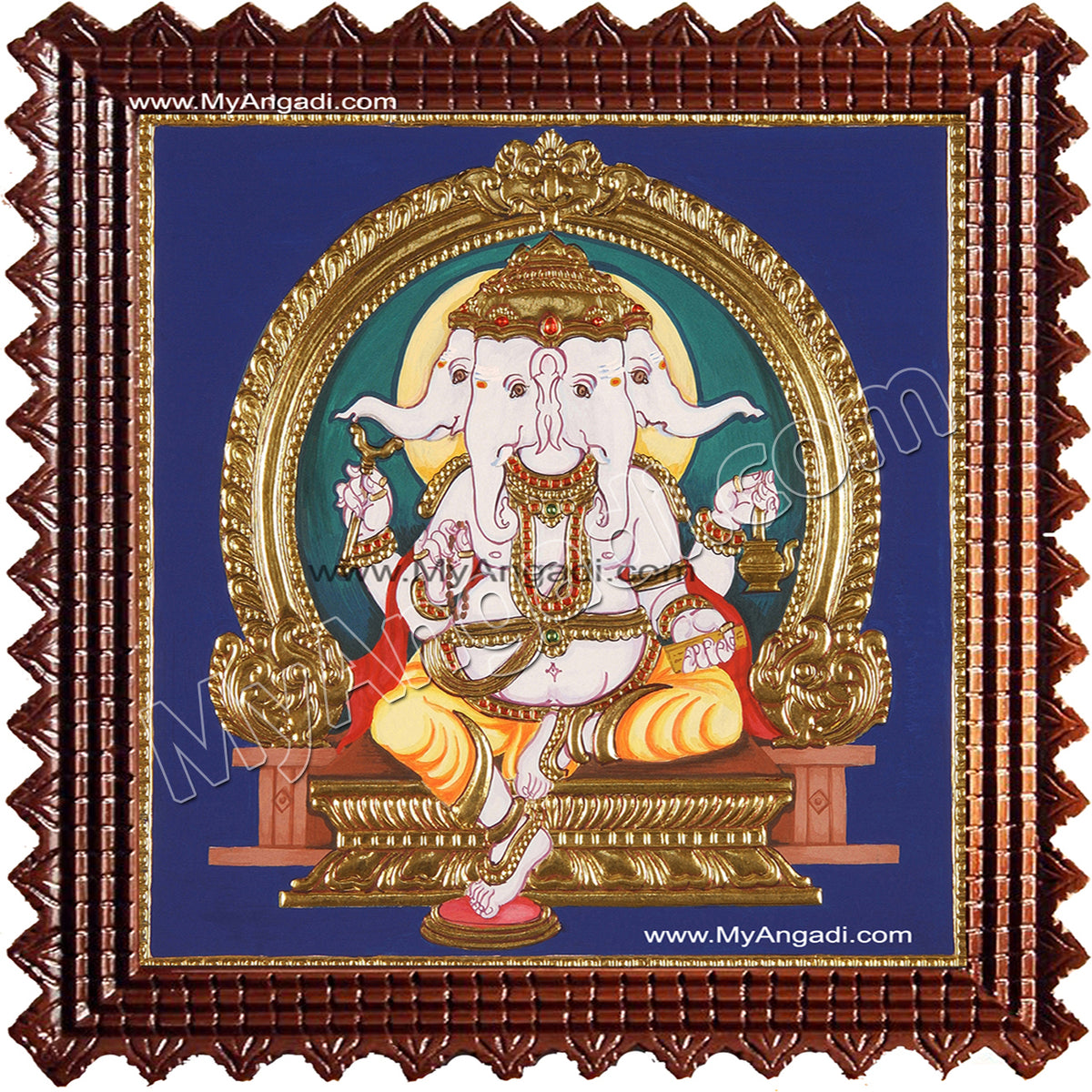 Pancha muga Ganesha Tanjore Painting