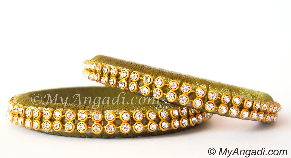 Olive Green Colour Silk Thread Bangles