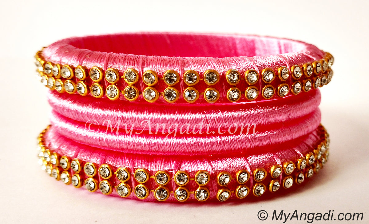 Rose Colour Silk Thread Bangles