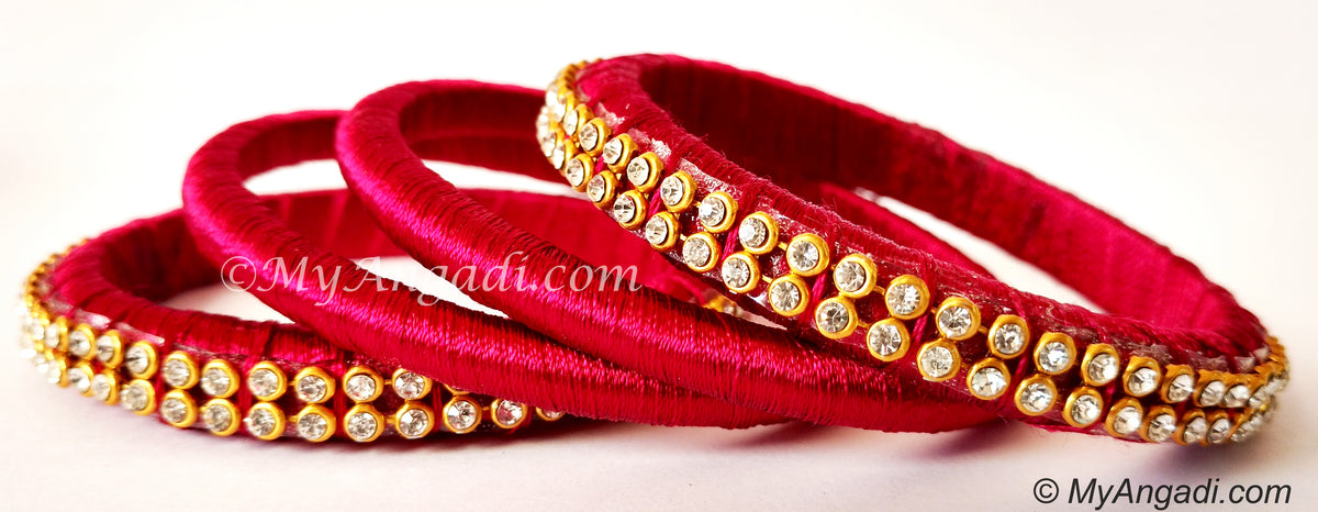 Magenta Colour Silk Thread Bangles