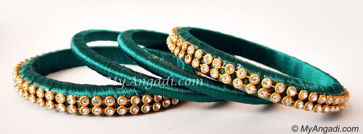 Teal Green Colour Silk Thread Bangles