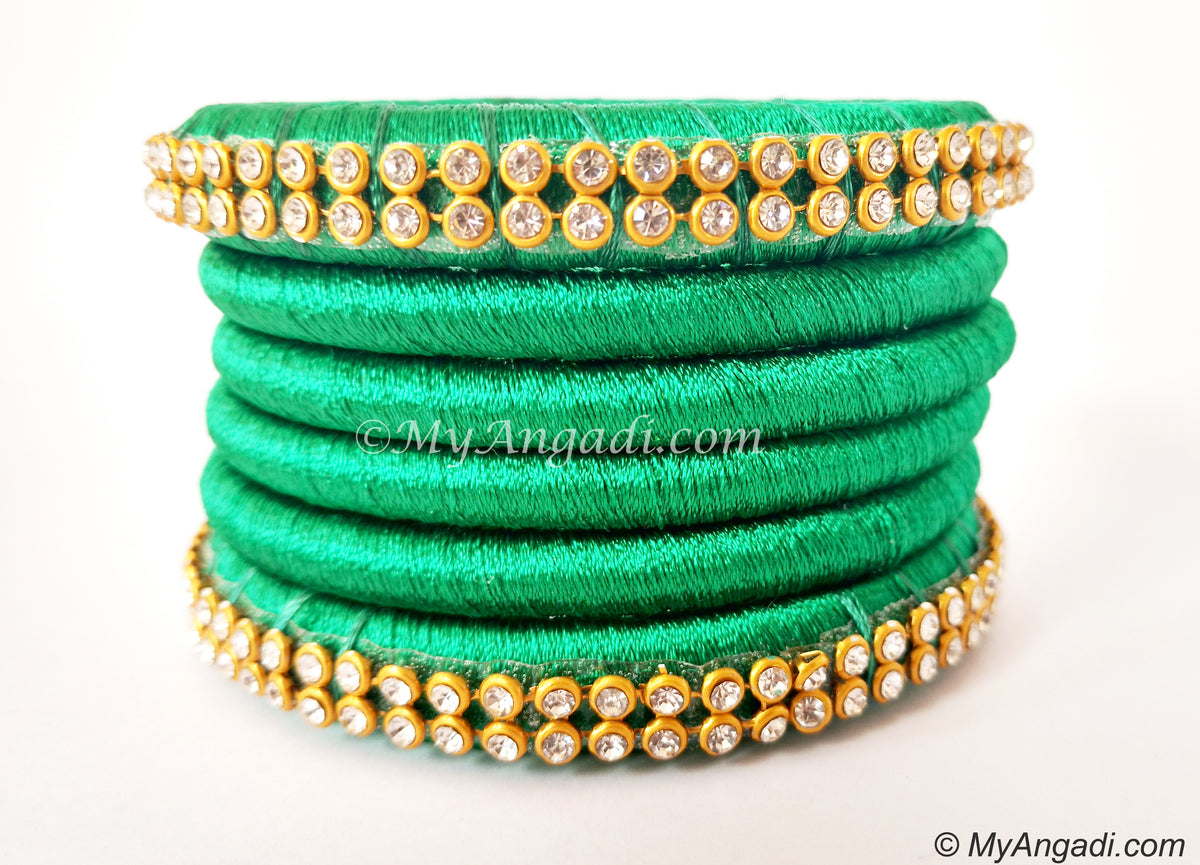 Green Colour Silk Thread Bangles