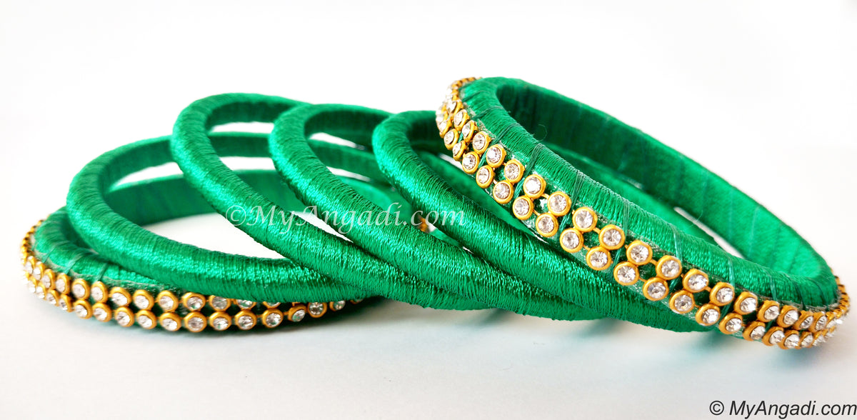 Green Colour Silk Thread Bangles