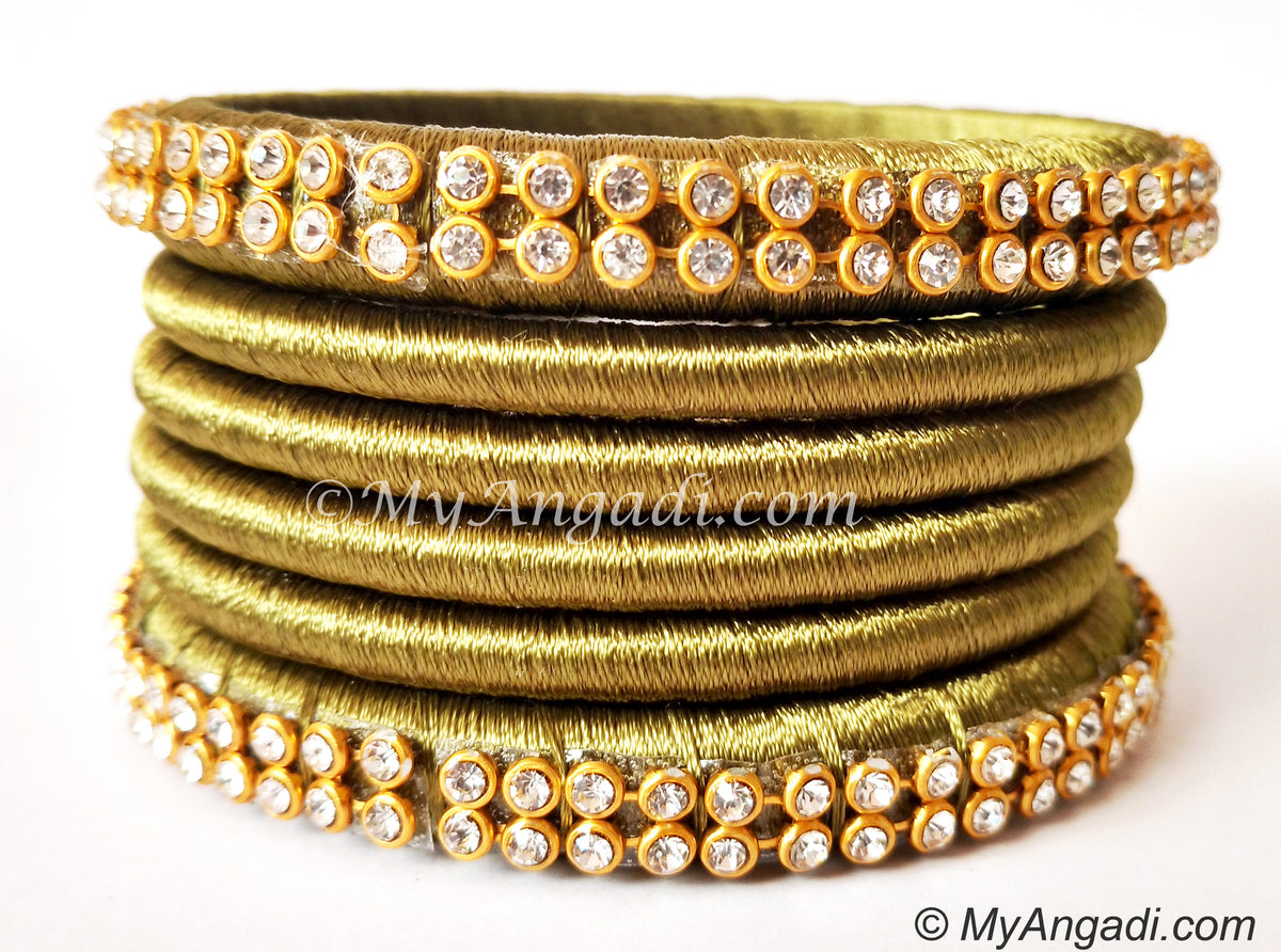 Olive Green Colour Silk Thread Bangles