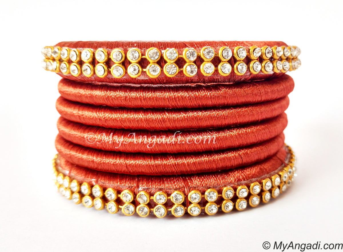 Brick Red Colour Silk Thread Bangles