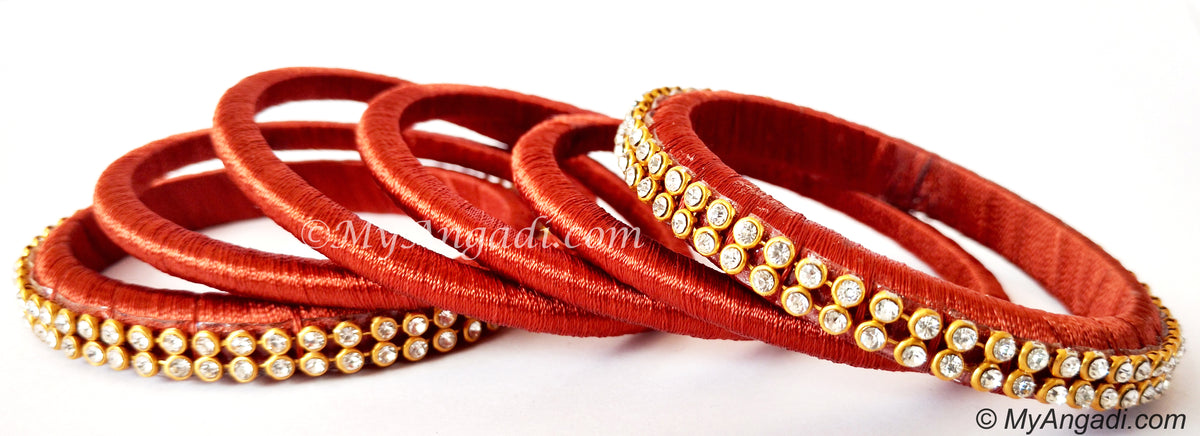 Brick Red Colour Silk Thread Bangles