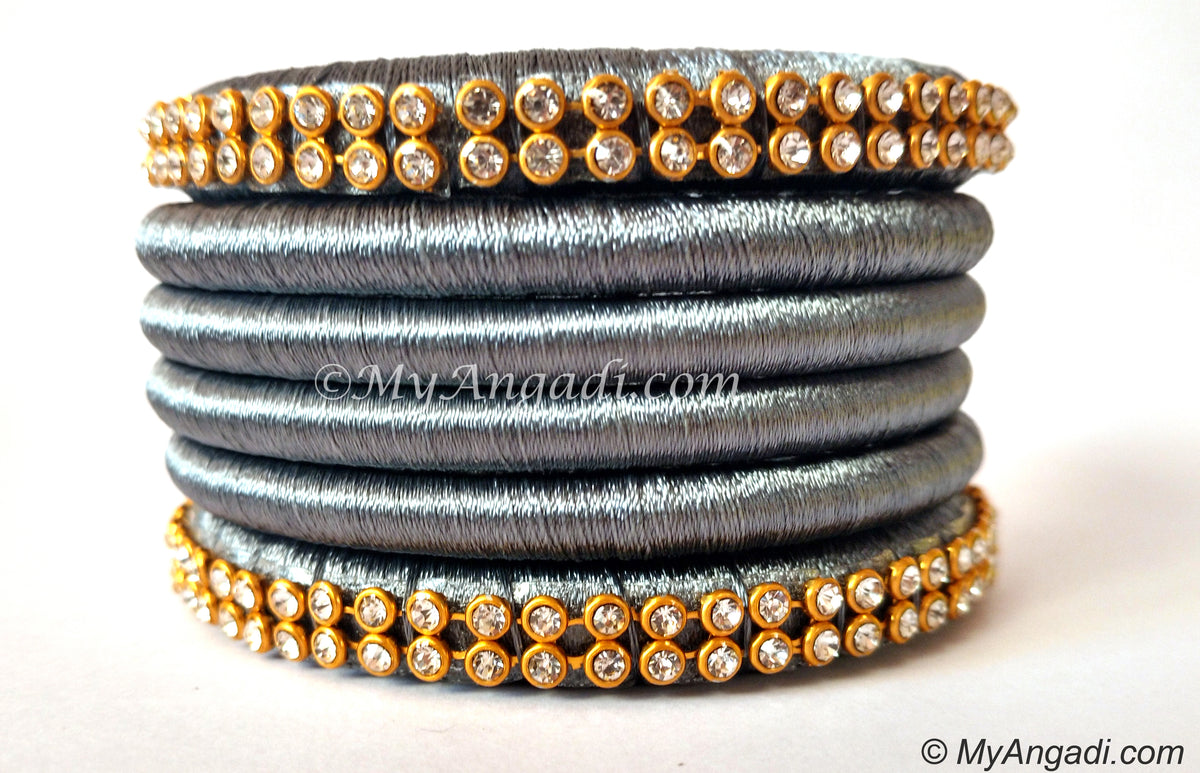 Grey Colour Silk Thread Bangles