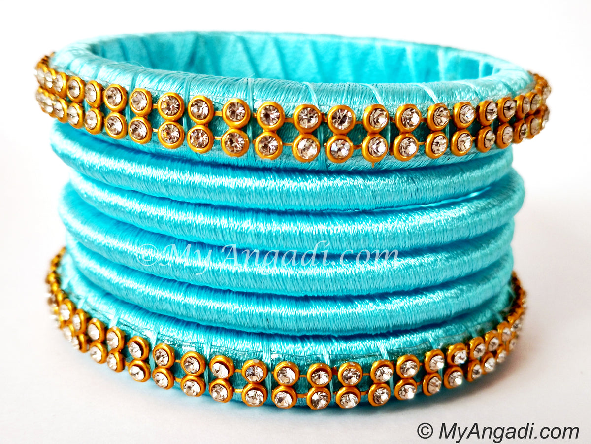 Turquoise Colour Silk Thread Bangles