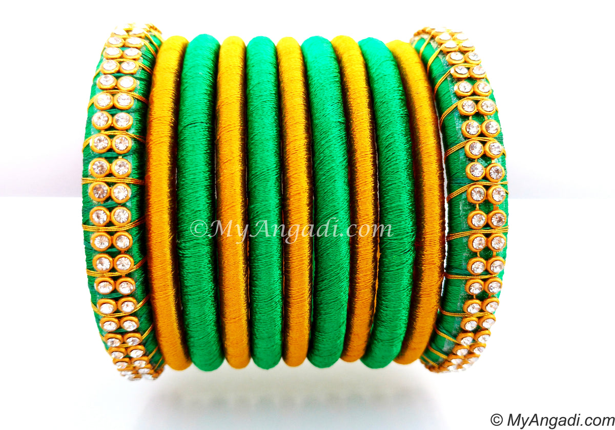 Green Colour Silk Thread Bangles