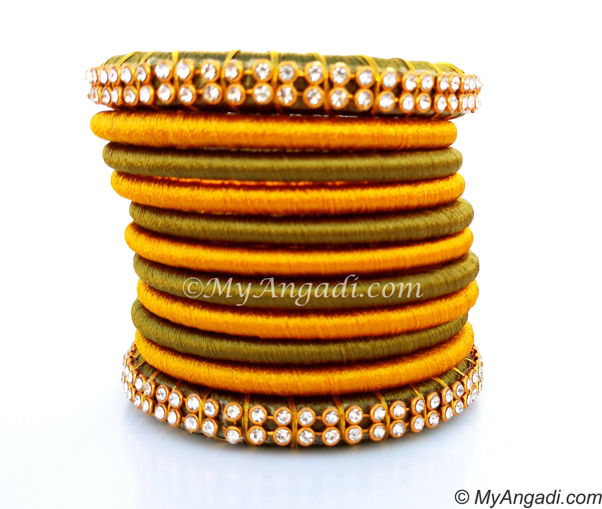 Olive Green Colour Silk Thread Bangles