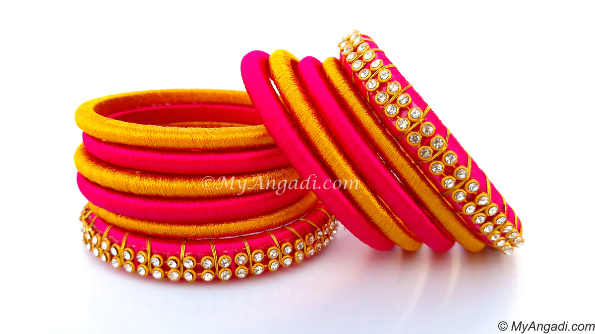 Pink Colour Silk Thread Bangles