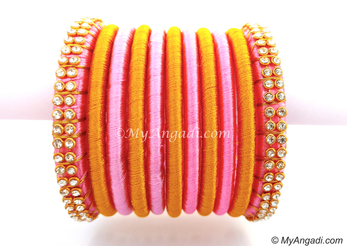 Rose Colour Silk Thread Bangles