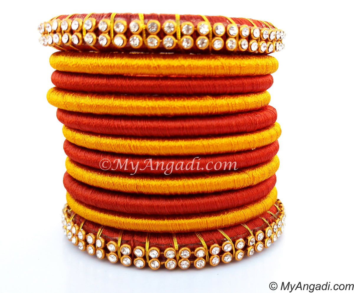 Brick Red Colour Silk Thread Bangles