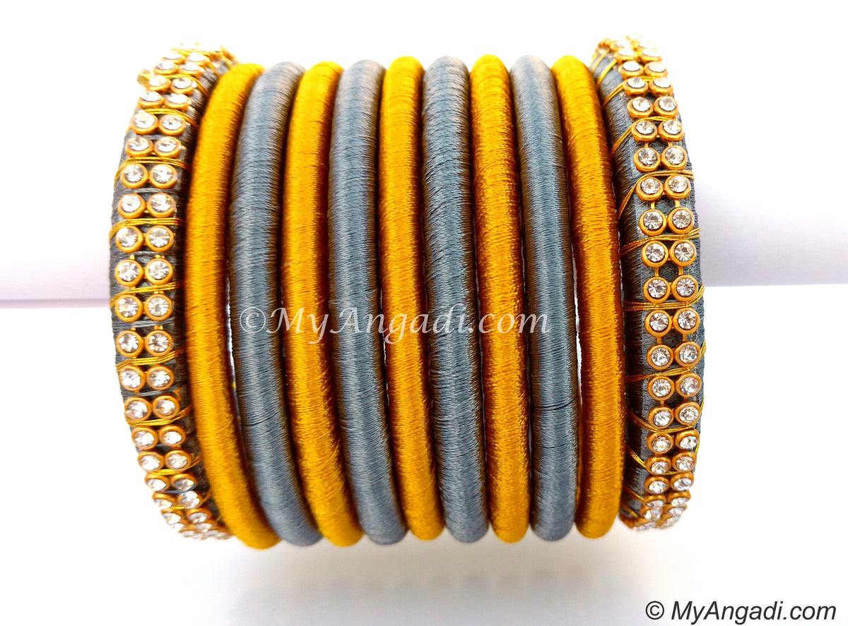 Grey Colour Silk Thread Bangles