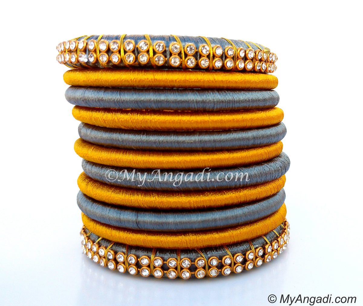 Grey Colour Silk Thread Bangles