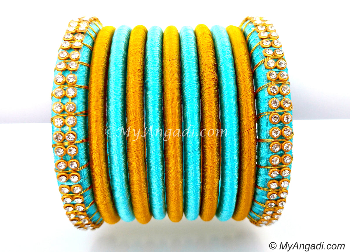 Turquoise Colour Silk Thread Bangles