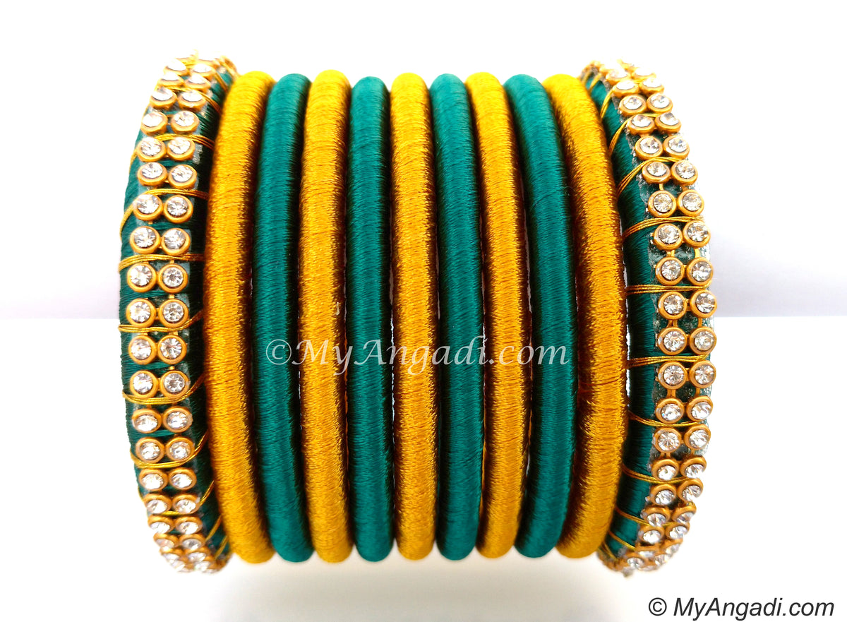 Teal Green Colour Silk Thread Bangles