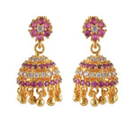American Diamond - Ruby Stone Jumukka Earrings