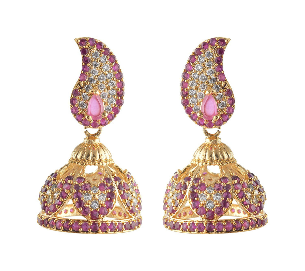 American Diamond - Ruby Stone Jumukka Earrings