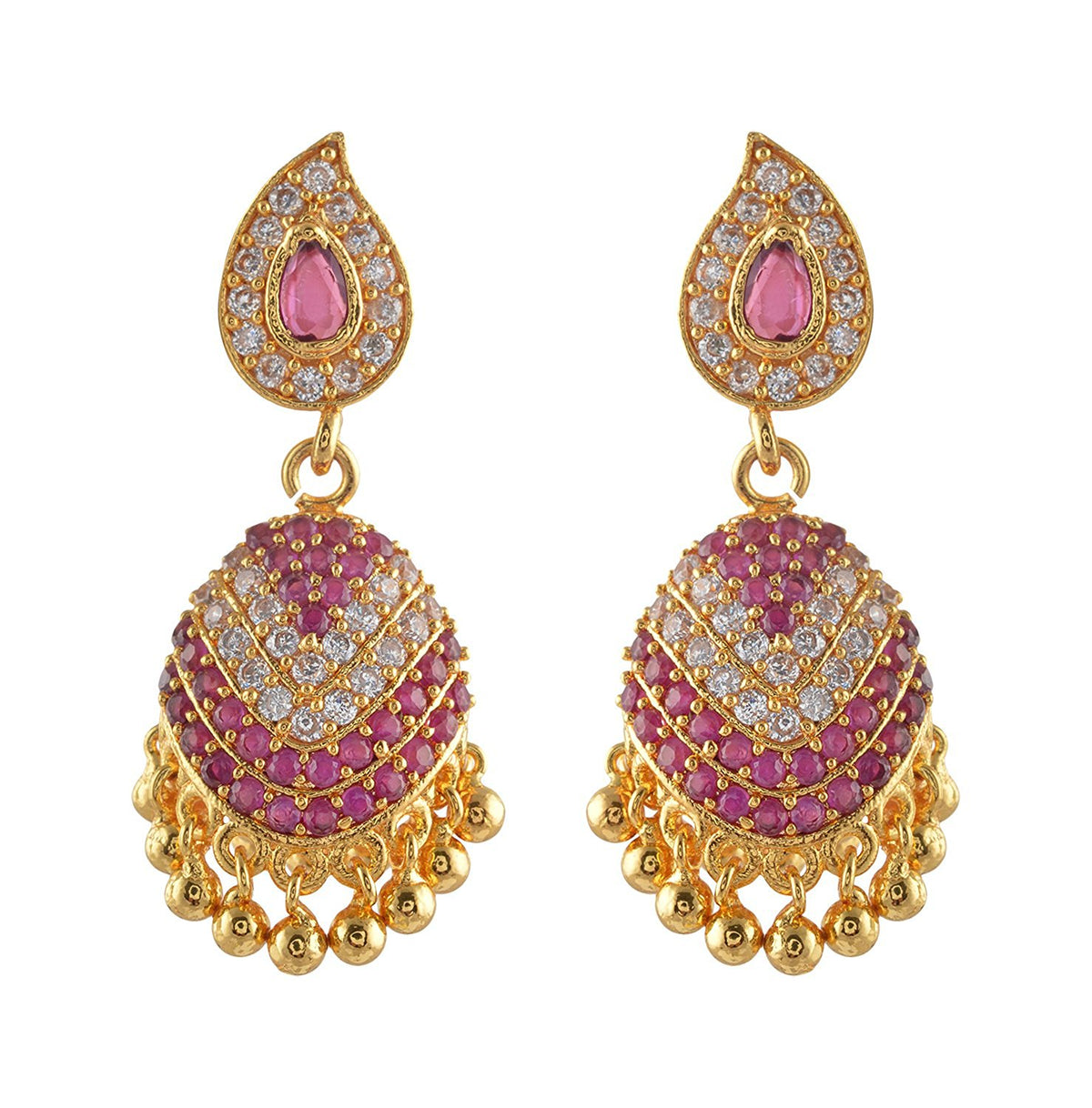 American Diamond - Ruby Stone Jumukka Earrings