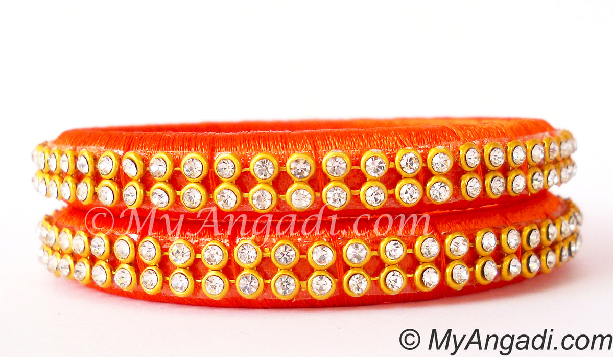 Orange Colour Silk Thread Bangles-2 Set