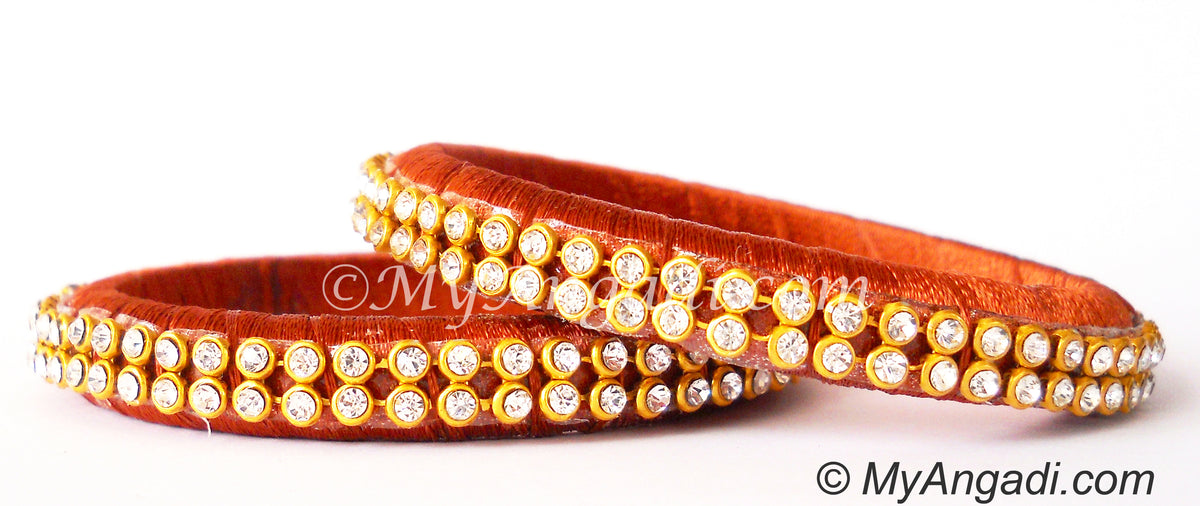 Brick Red Colour Silk Thread Bangles-2 Set