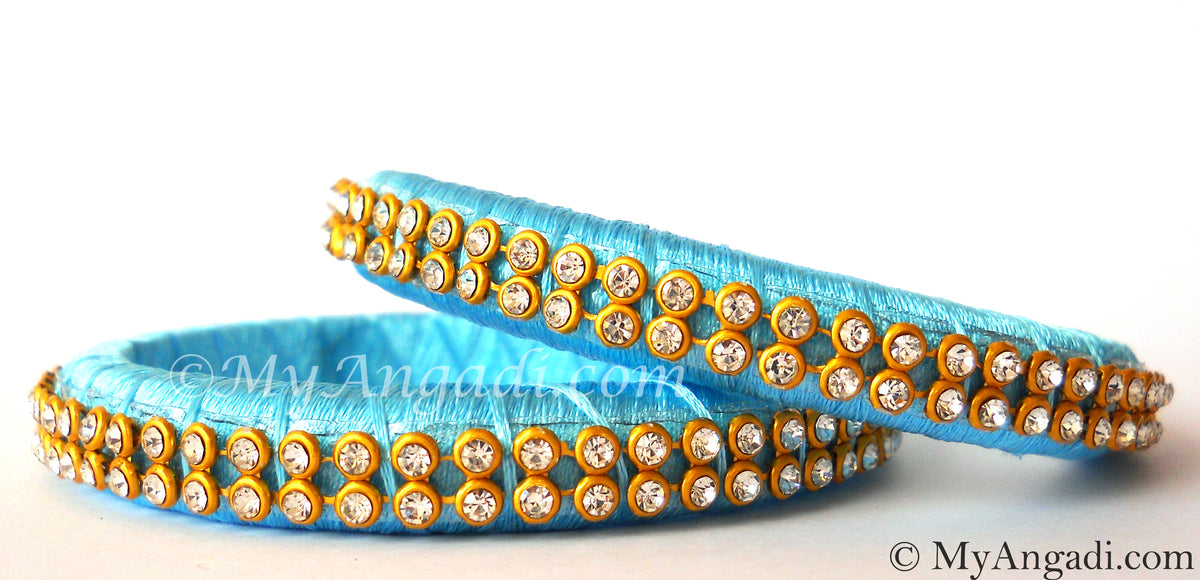 Turquoise Blue Colour Silk Thread Bangles-2 Set