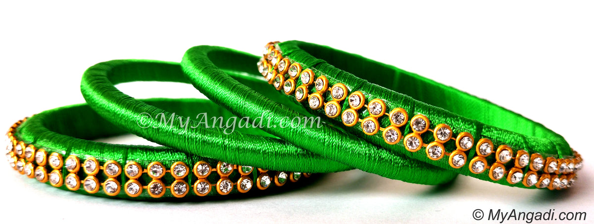 Lime Green Silk Thread Bangles-4 Set