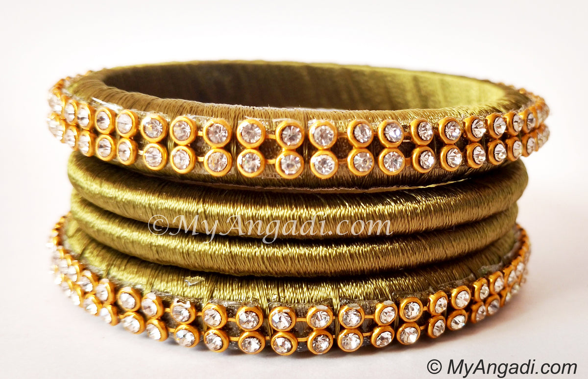 Olive Green Colour Silk Thread Bangles-4 Set
