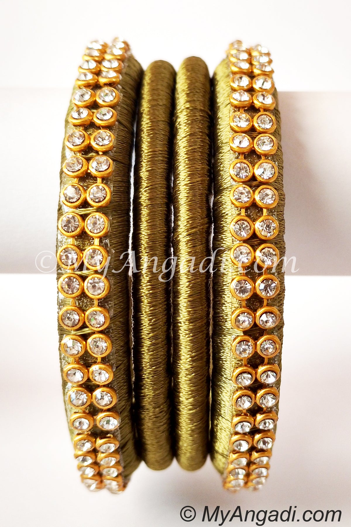 Olive Green Colour Silk Thread Bangles-4 Set