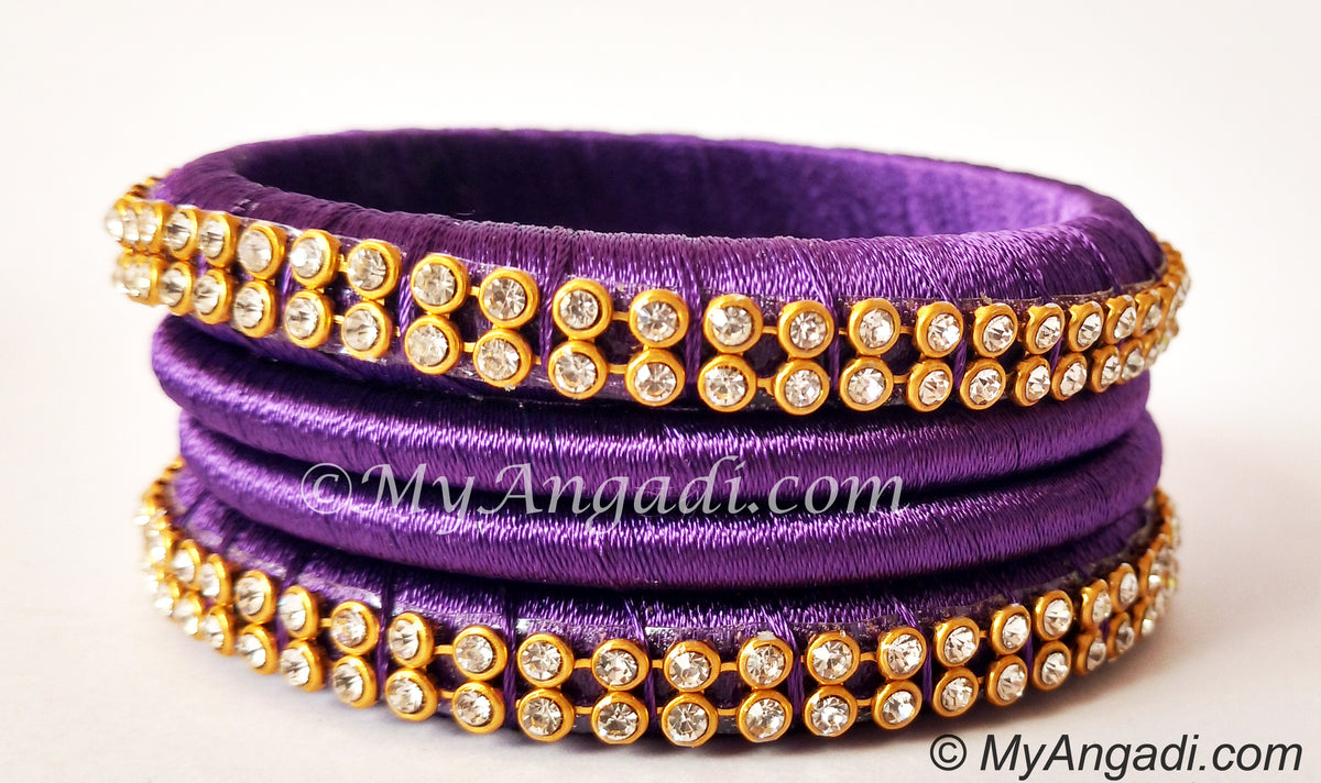Violet Colour Silk Thread Bangles-4 Set