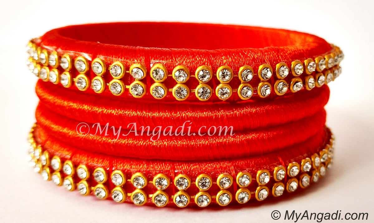 Orange Colour Silk Thread Bangles-4 Set