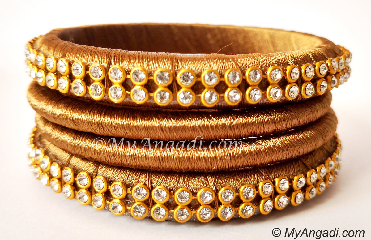 Kakki Colour Silk Thread Bangles-4 Set