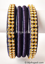 Dark Blue Colour Silk Thread Bangles-4 Set