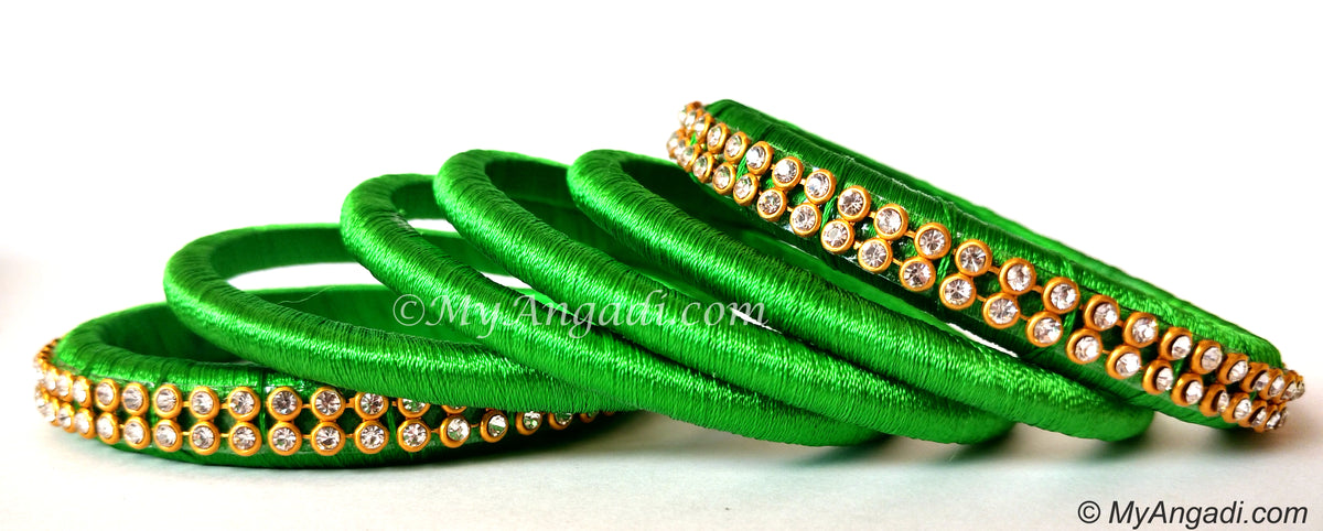 Lime Green Silk Thread Bangles-6 Set