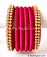 Magenta Colour Silk Thread Bangles-6 Set