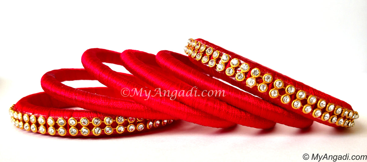 Red Colour Silk Thread Bangles-6 Set