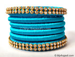 Blue Colour Silk Thread Bangles-6 Set