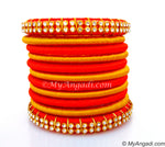 Orange Colour Silk Thread Bangles-11 Set