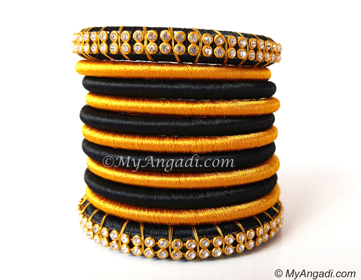 Black Colour Silk Thread Bangles-11 Set