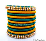 Teal Green Colour Silk Thread Bangles-11 Set