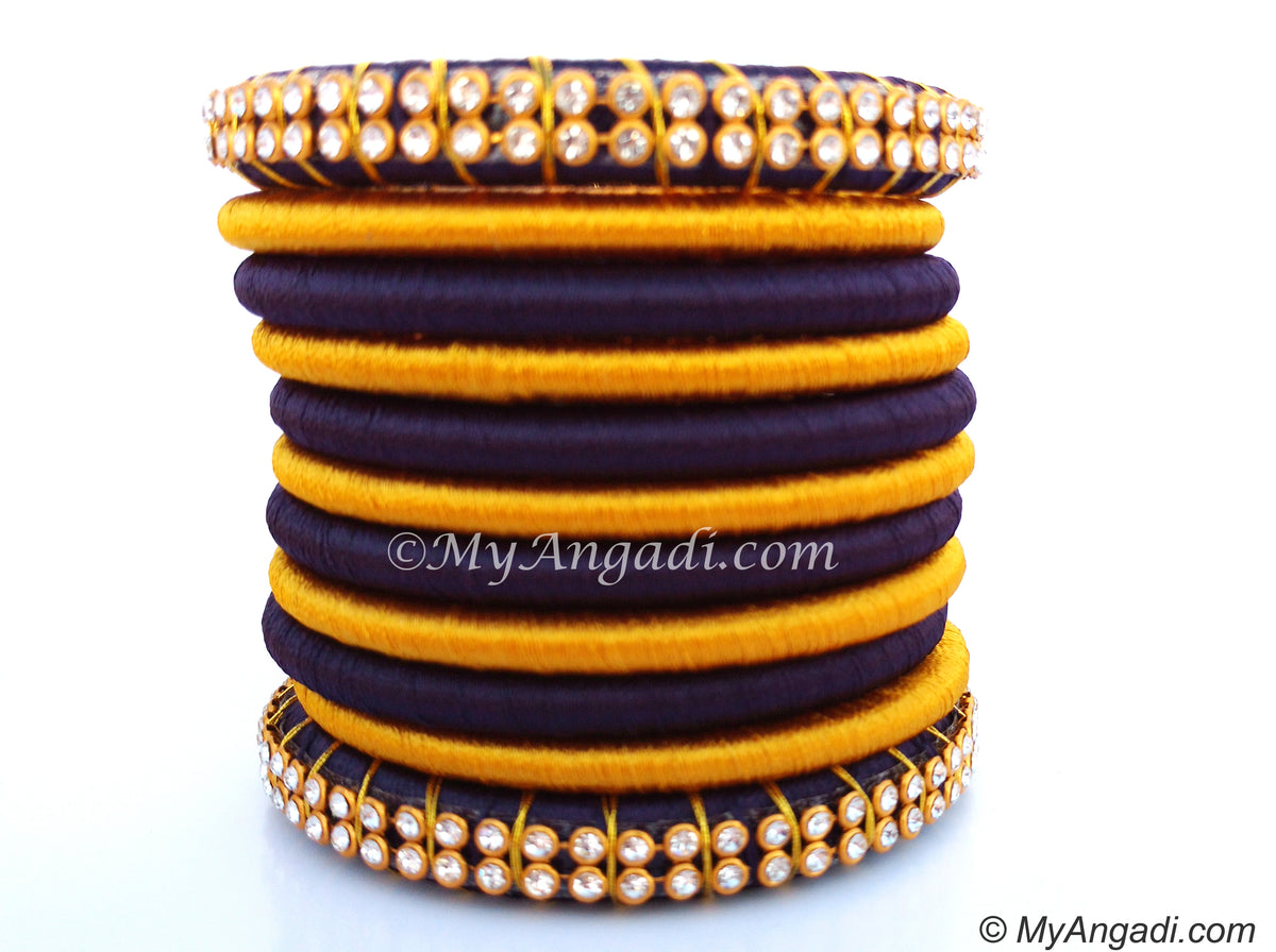 Dark Blue Colour Silk Thread Bangles-11 Set