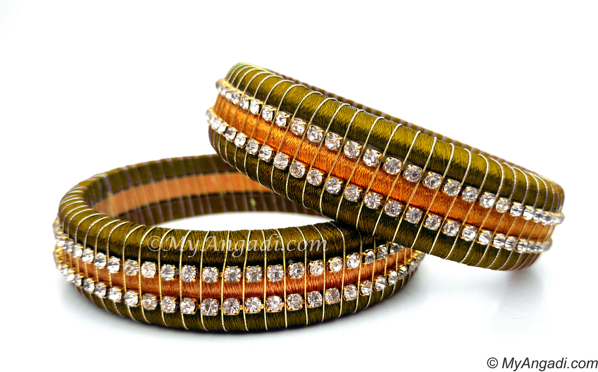 Olive GreenColour Silk Thread Bangles-Triple Set