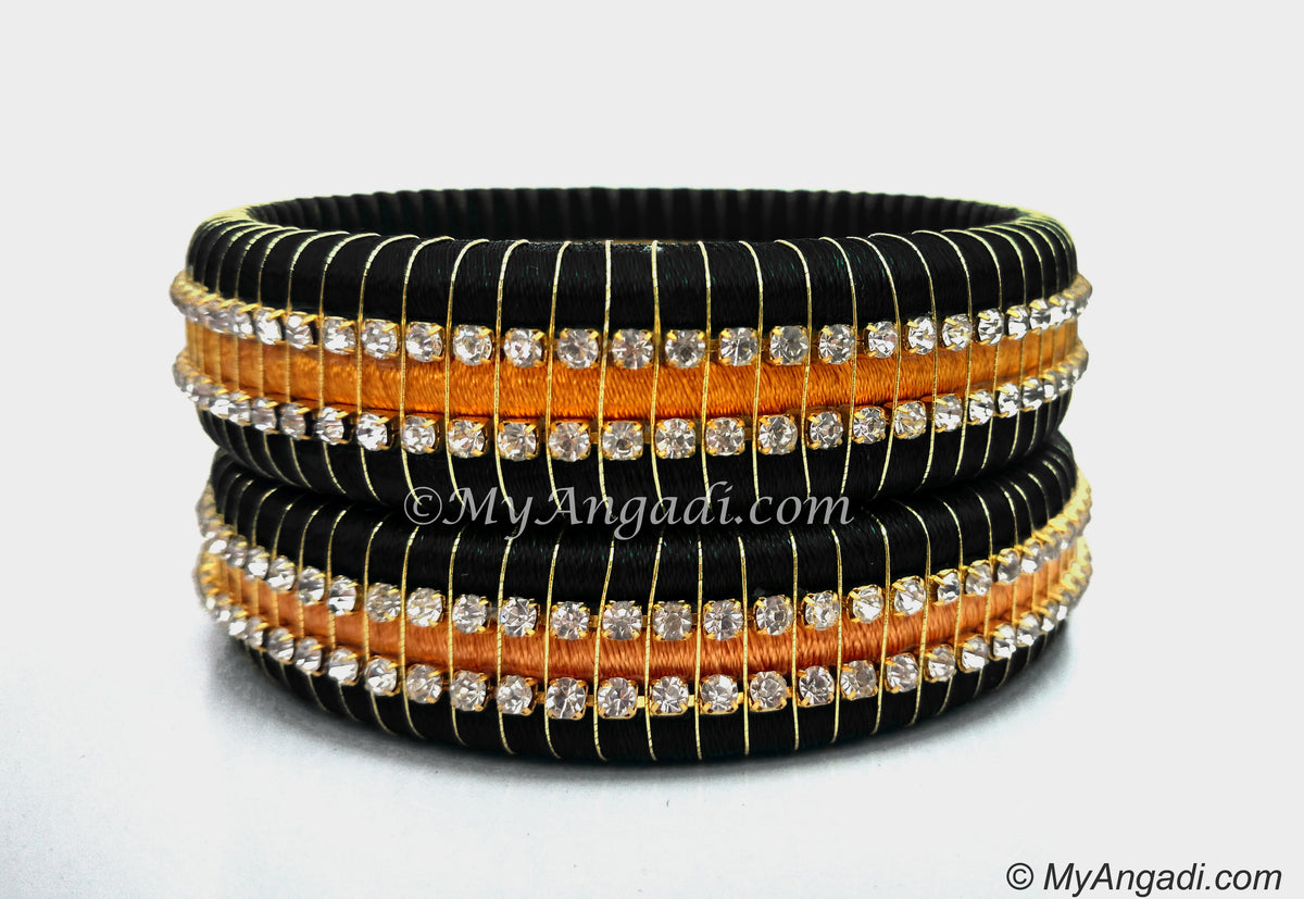 Black Colour Silk Thread Bangles-Triple Set